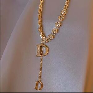 Anthropologie D Famous Gold Necklace with Crystal Accents